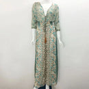 TEELYNN boho long dress Vintage 2023 floral print Chiffon three quarter sleeve v-neck summer Gypsy Hippie women dresses vestidos - M & M Global