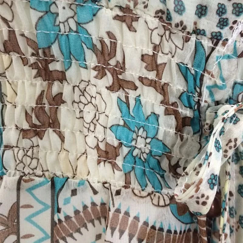 TEELYNN boho long dress Vintage 2023 floral print Chiffon three quarter sleeve v-neck summer Gypsy Hippie women dresses vestidos - M & M Global