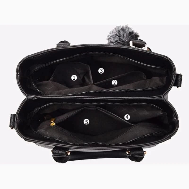 Embroidery Messenger Bags Women Leather Handbags Bags for Women Sac a Main Ladies hair ball Hand Bag - M & M Global