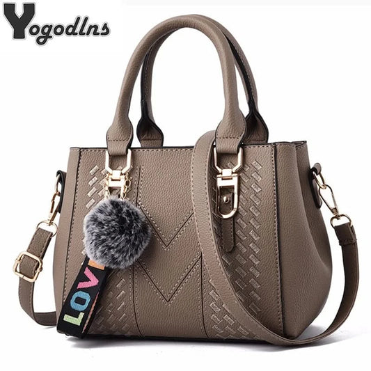 Embroidery Messenger Bags Women Leather Handbags Bags for Women Sac a Main Ladies hair ball Hand Bag - M & M Global