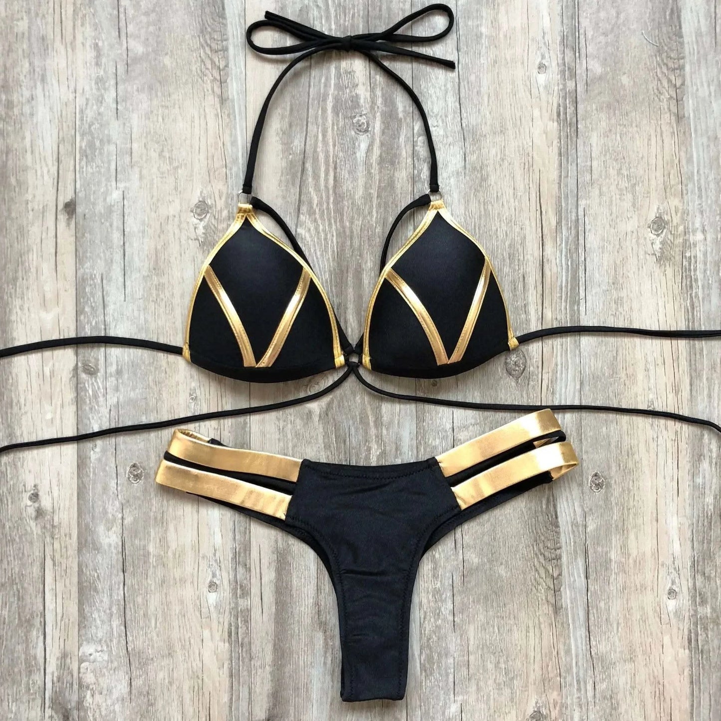 Contrast Trim Wrap Lace Up Bikini Sets Swimsuit For Women High Waist Two Pieces Swimwear 2022 Beach Bathing Suits - M & M Global