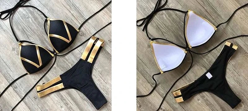 Contrast Trim Wrap Lace Up Bikini Sets Swimsuit For Women High Waist Two Pieces Swimwear 2022 Beach Bathing Suits - M & M Global