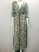 TEELYNN boho long dress Vintage 2023 floral print Chiffon three quarter sleeve v-neck summer Gypsy Hippie women dresses vestidos - M & M Global