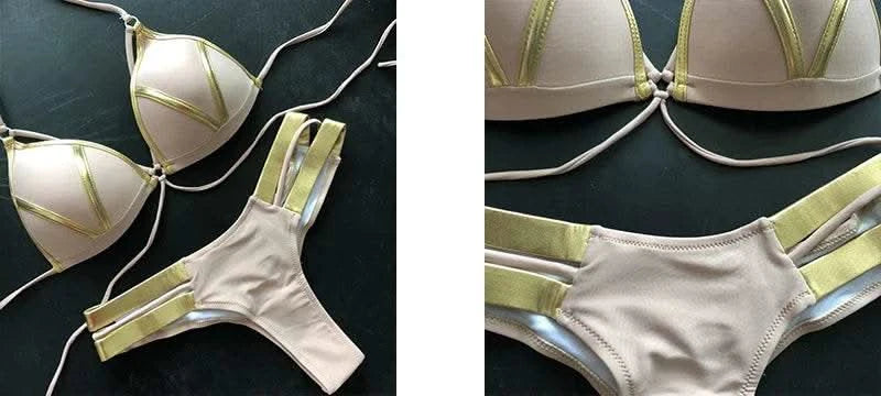 Contrast Trim Wrap Lace Up Bikini Sets Swimsuit For Women High Waist Two Pieces Swimwear 2022 Beach Bathing Suits - M & M Global