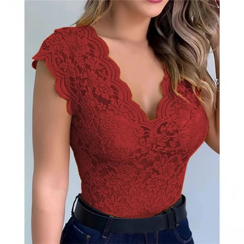 Women Summer Sexy Lace Crochet Cardigan Casual Solid Color Tops Female Trend Lace Hollow Out Sleeveless Top for Ladies - M & M Global