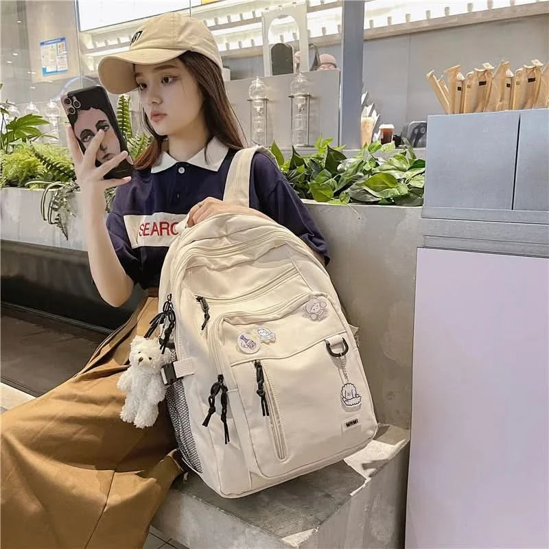 Fashion Big Student Backpack NEW Badge Rucksack Girls School Bag High Capacity Women Backpack Female Cute Leisure Travel Mochila - M & M Global