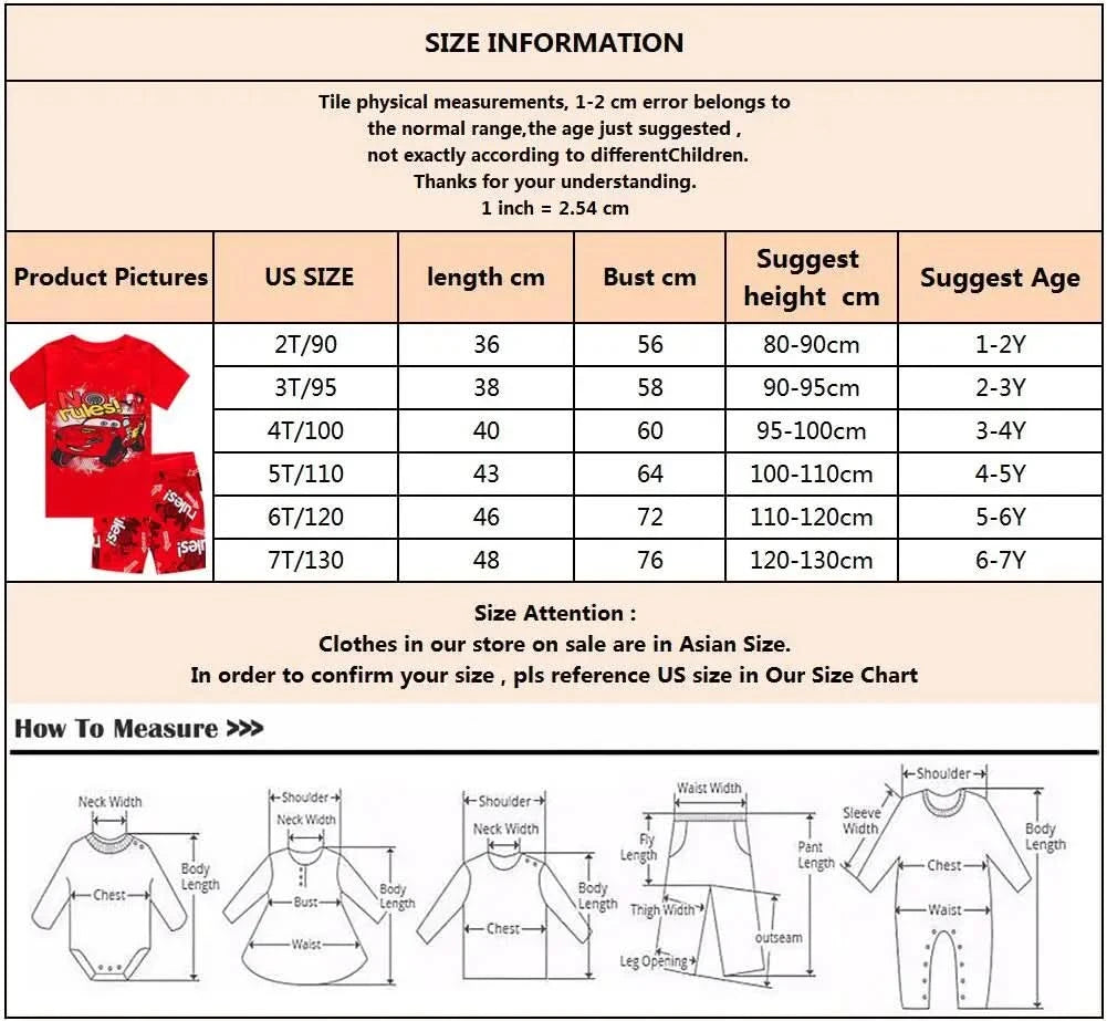 Summer Children Pajamas Set Short Sleeve T Shirt Shorts car Pyjamas Kids Boy Girls Pijamas lightning mcqueen Cartoon Sleepwear - M & M Global
