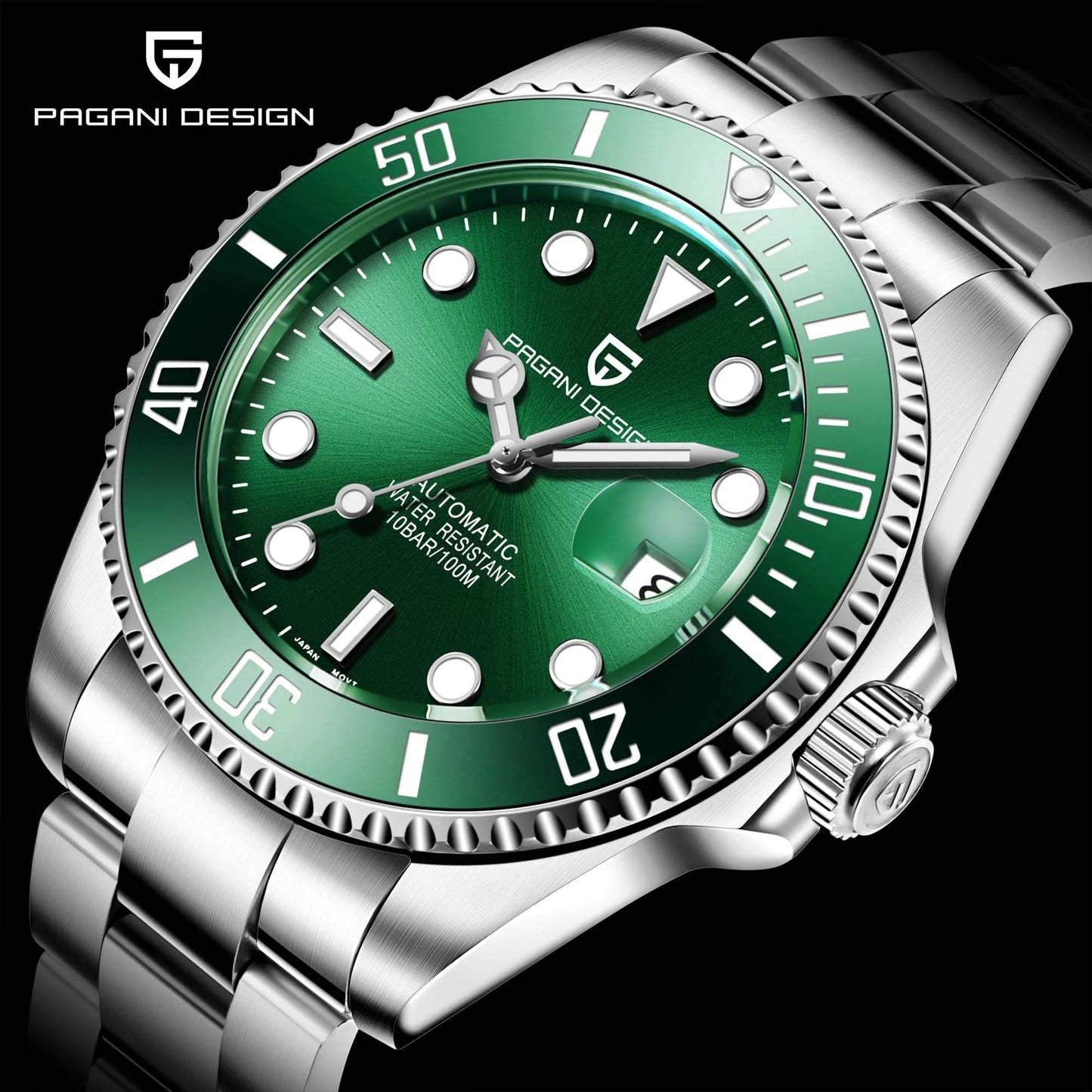 PAGANI DESIGN Luxury Sapphire Glass Men Automatic Watch 100m Waterproof Stainless Steel men mechanical wristwatches montre homme - M & M Global