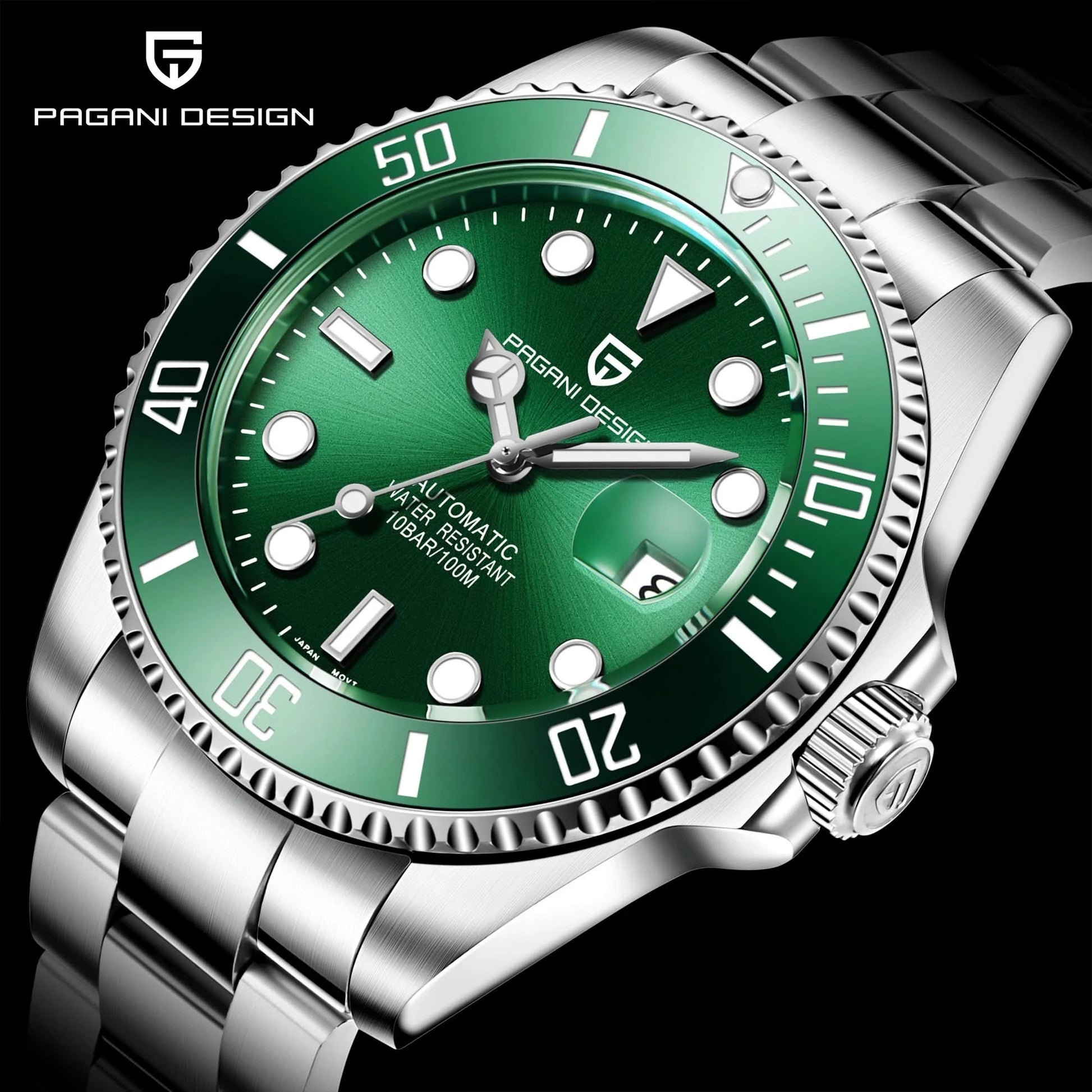 PAGANI DESIGN Luxury Sapphire Glass Men Automatic Watch 100m Waterproof Stainless Steel men mechanical wristwatches montre homme - M & M Global