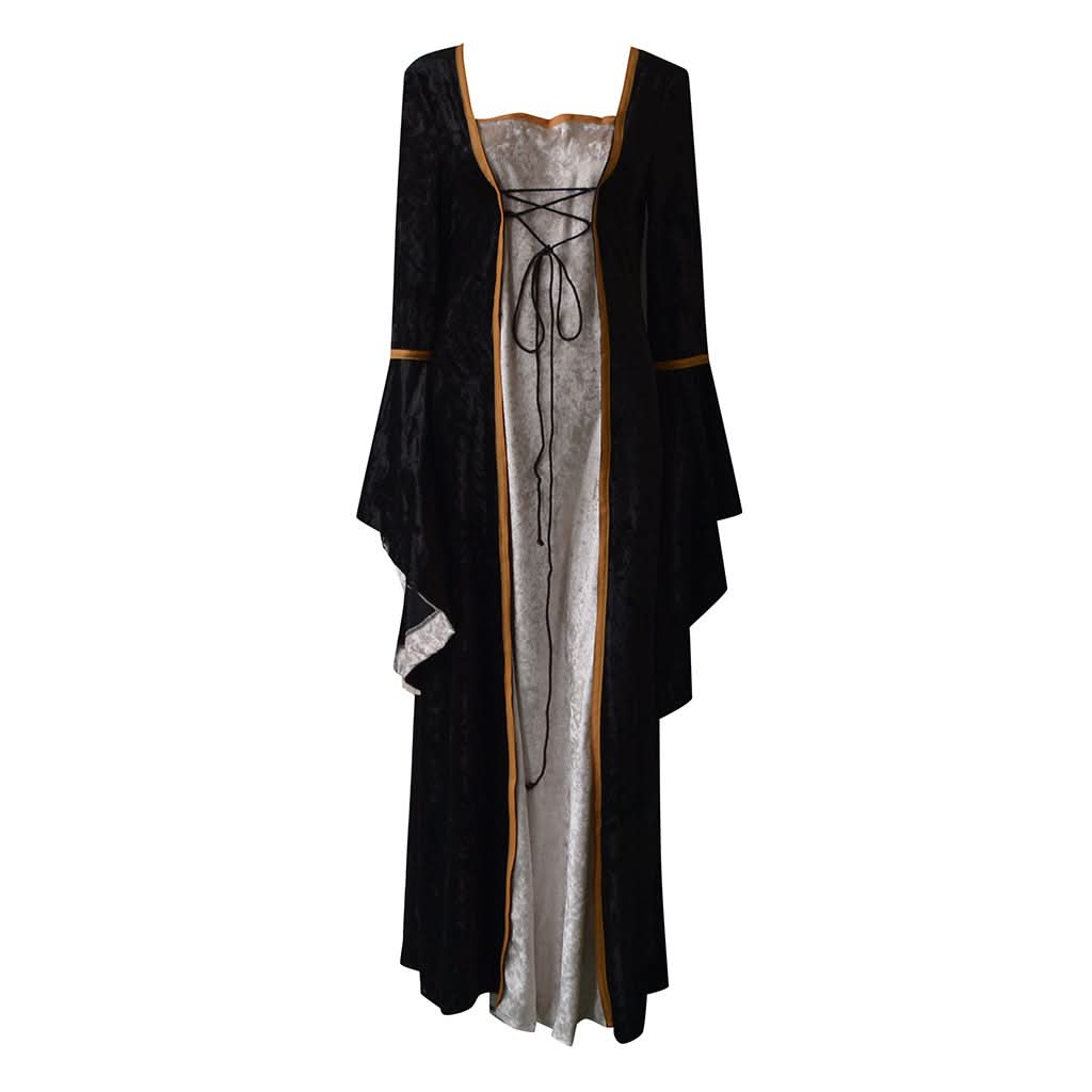 Medieval Retro Court Princress Cosplay Costume Halloween Women Gothic Flare Sleeve Long Dress Elegant Witch Masquerade Wear - M & M Global
