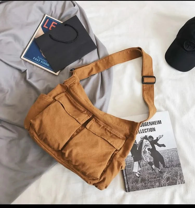 Women Vintage Handbag Canvas Teenager Shoulder Tote Bags Messenger Bags Ladies Casual Handbag Crossbody Purse - M & M Global