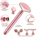 5-in-1 24K Gold Beauty Wand Face Massager Electric Vibrating Rose Quartz 3D Roller Face Lifting Body Facial Gua Sha Jade Roller - M & M Global