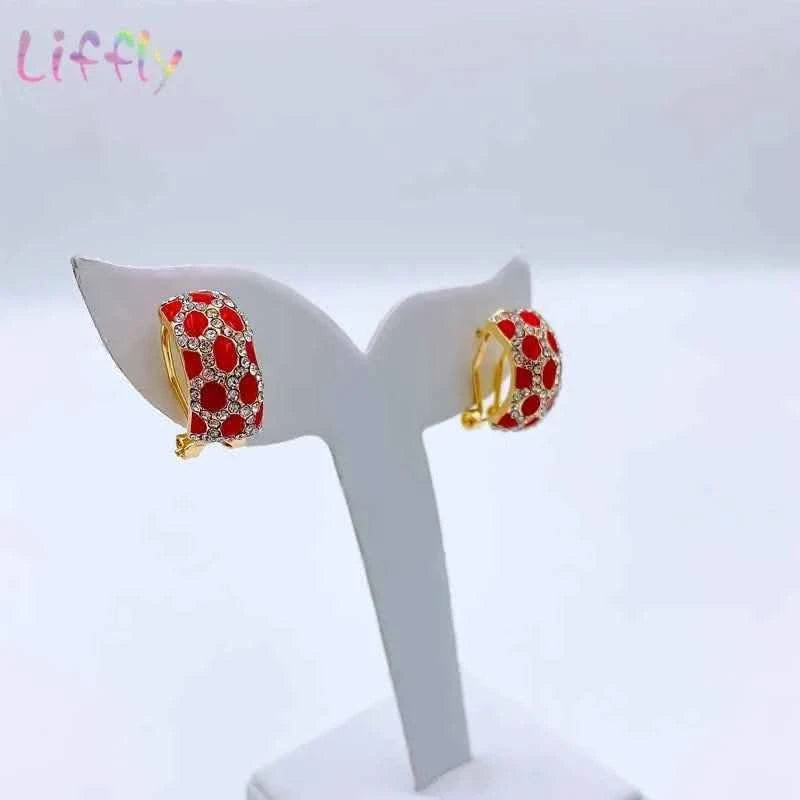 African Jewelry Sets Elegant Bridal Wedding Necklace Red Enamel Jewelry Classic Style Bracelet Earrings Rings for Women Jewelry - M & M Global