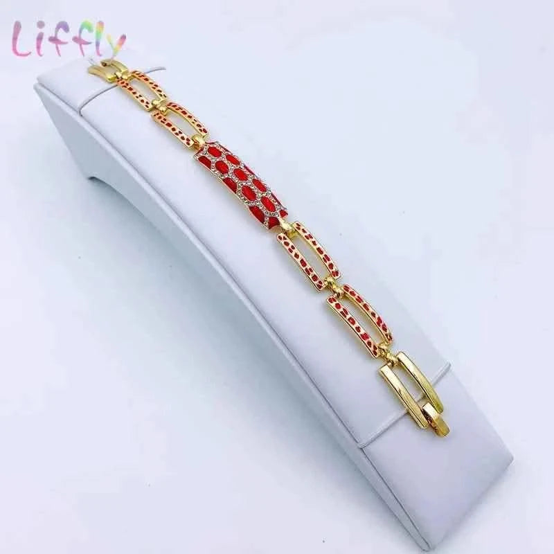 African Jewelry Sets Elegant Bridal Wedding Necklace Red Enamel Jewelry Classic Style Bracelet Earrings Rings for Women Jewelry - M & M Global