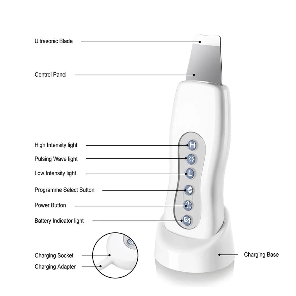 Ultrasonic Skin Scrubber Cleaning Face Cleanser  Acne Remover Facial Lifting Massager Ultrasound Skin Care Peeling Clean Machine - M & M Global