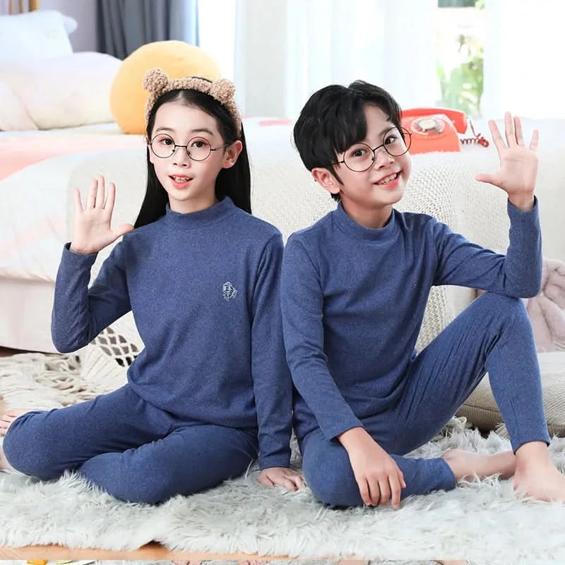 Autumn Winter Thermal Underwear Suit Girls Clothing Sets Boys Pajama Sets Baby No Trace Warm Sleepwear Candy Colors Kids Clothes - M & M Global