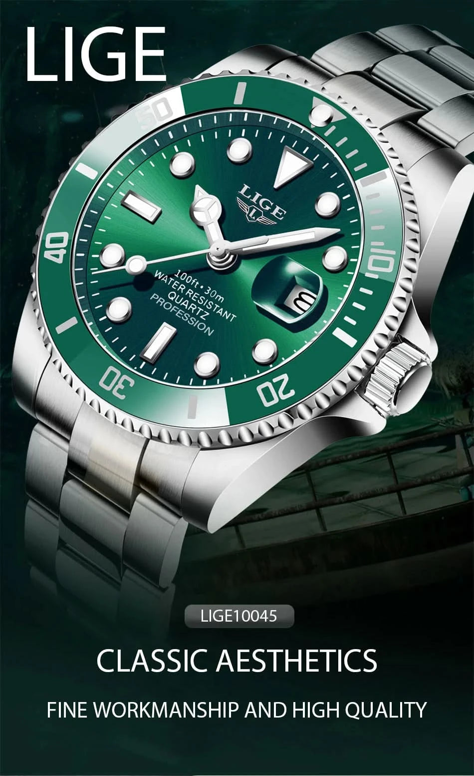Reloj LIGE Top Brand Luxury Fashion Diver Watch Men Waterproof Date Clock Sport Watches Mens Quartz Wristwatch Relogio Masculino - M & M Global