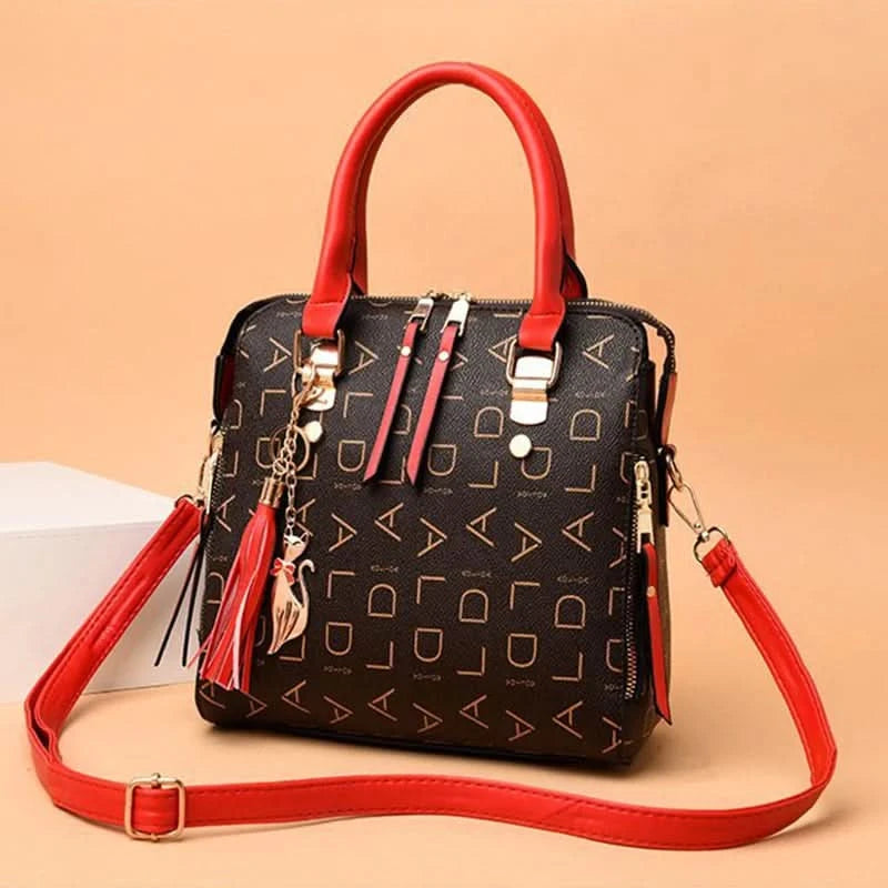 Fashion English Letter Handbag Women PU Leather Tassel Top-handle Bag Luxury Shoulder Bag Large Capacity Lady Tote Design Purse - M & M Global