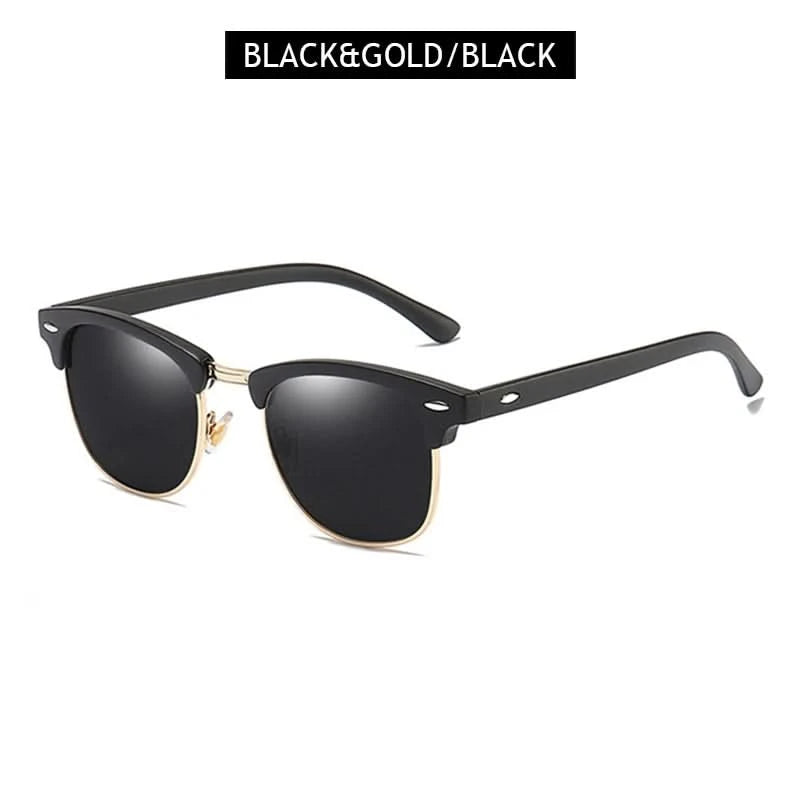 Classic Half Frame Polarized Sunglasses Men Women Retro Rivet Small Sun Glasses Male Popular Black Anti Glare Travelling Shades - M & M Global