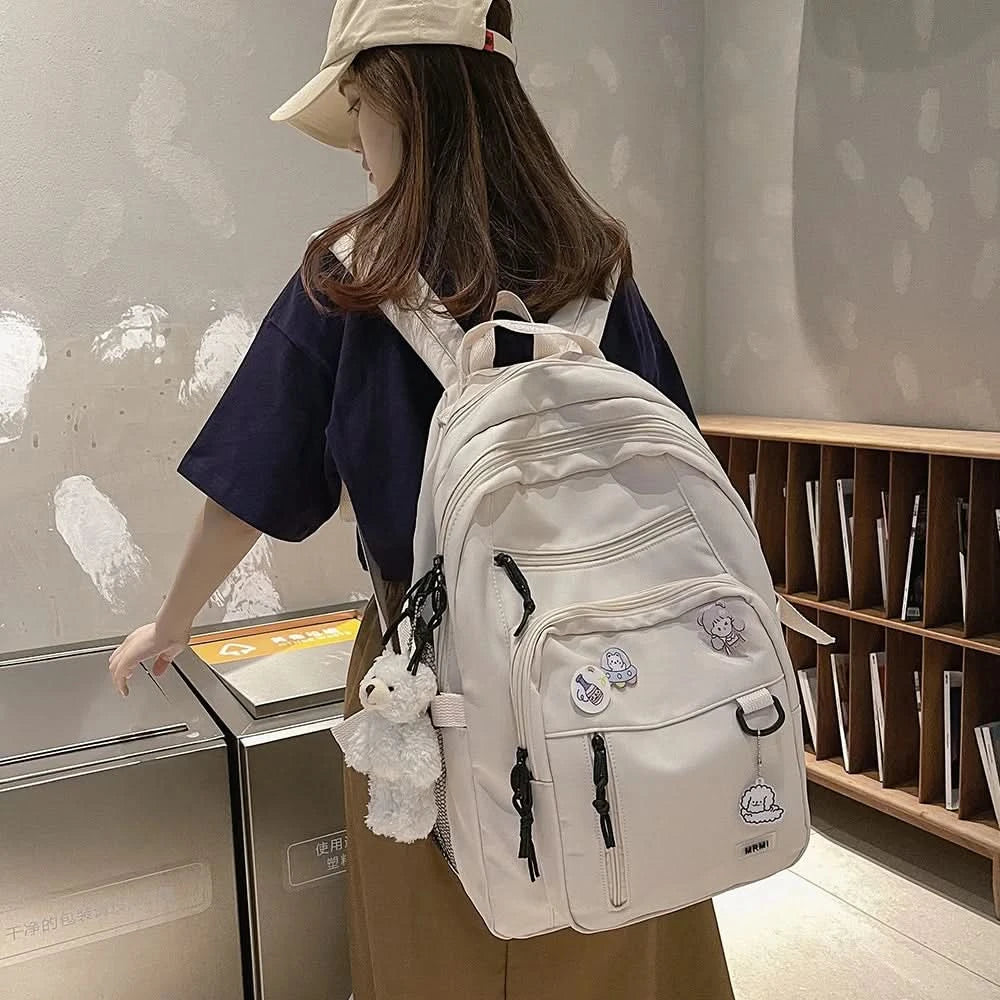 Fashion Big Student Backpack NEW Badge Rucksack Girls School Bag High Capacity Women Backpack Female Cute Leisure Travel Mochila - M & M Global
