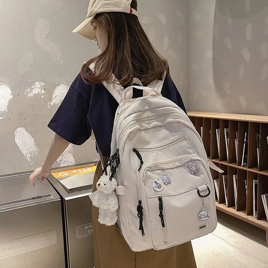 Fashion Big Student Backpack NEW Badge Rucksack Girls School Bag High Capacity Women Backpack Female Cute Leisure Travel Mochila - M & M Global