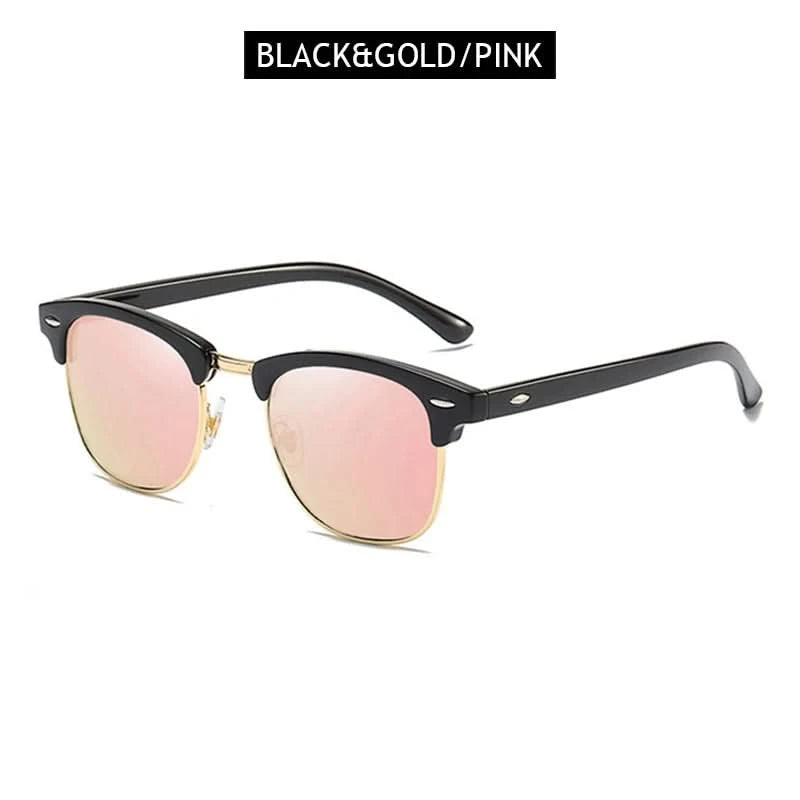 Classic Half Frame Polarized Sunglasses Men Women Retro Rivet Small Sun Glasses Male Popular Black Anti Glare Travelling Shades - M & M Global