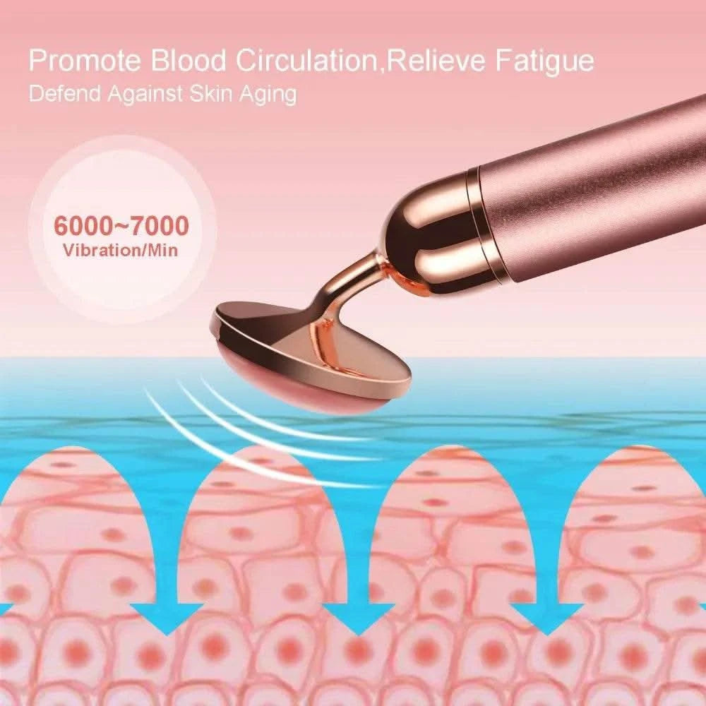 5-in-1 24K Gold Beauty Wand Face Massager Electric Vibrating Rose Quartz 3D Roller Face Lifting Body Facial Gua Sha Jade Roller - M & M Global