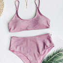 Sexy Sequin Bikini Shiny Solid Pink Push Up High Waist Bikini Set Female High Cut Bathing Suit Halter Top Swimwear Beachwear - M & M Global