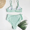 Sexy Sequin Bikini Shiny Solid Pink Push Up High Waist Bikini Set Female High Cut Bathing Suit Halter Top Swimwear Beachwear - M & M Global