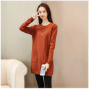 Solid Long Sweater Women Clothing 2025 New Korean Pocket Knit Sweater Dress Casual Warm Loose O neck Long sleeve Ladies Pullover
