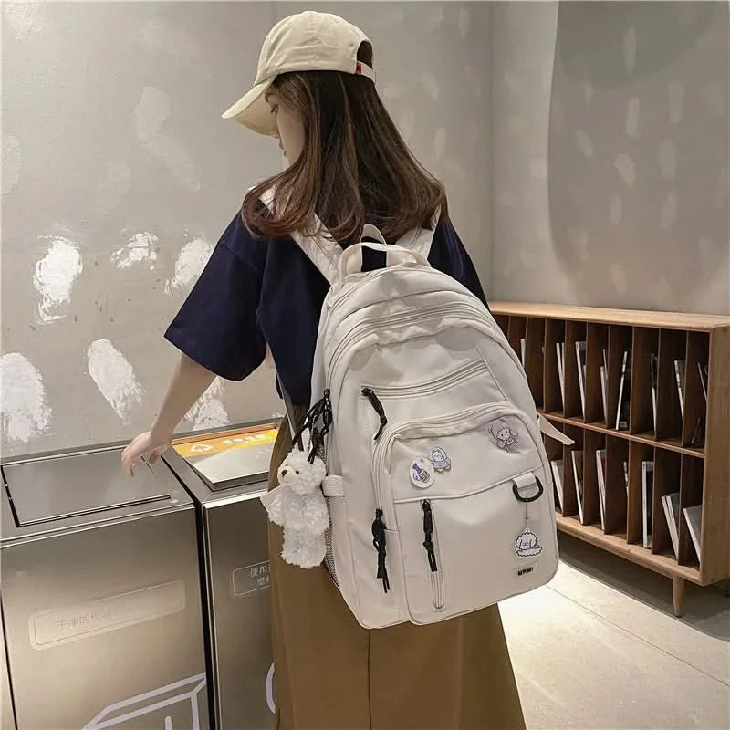 Fashion Big Student Backpack NEW Badge Rucksack Girls School Bag High Capacity Women Backpack Female Cute Leisure Travel Mochila - M & M Global