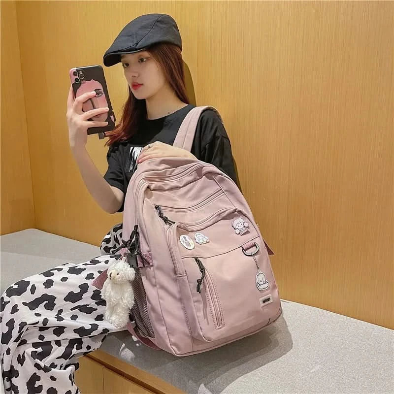 Fashion Big Student Backpack NEW Badge Rucksack Girls School Bag High Capacity Women Backpack Female Cute Leisure Travel Mochila - M & M Global