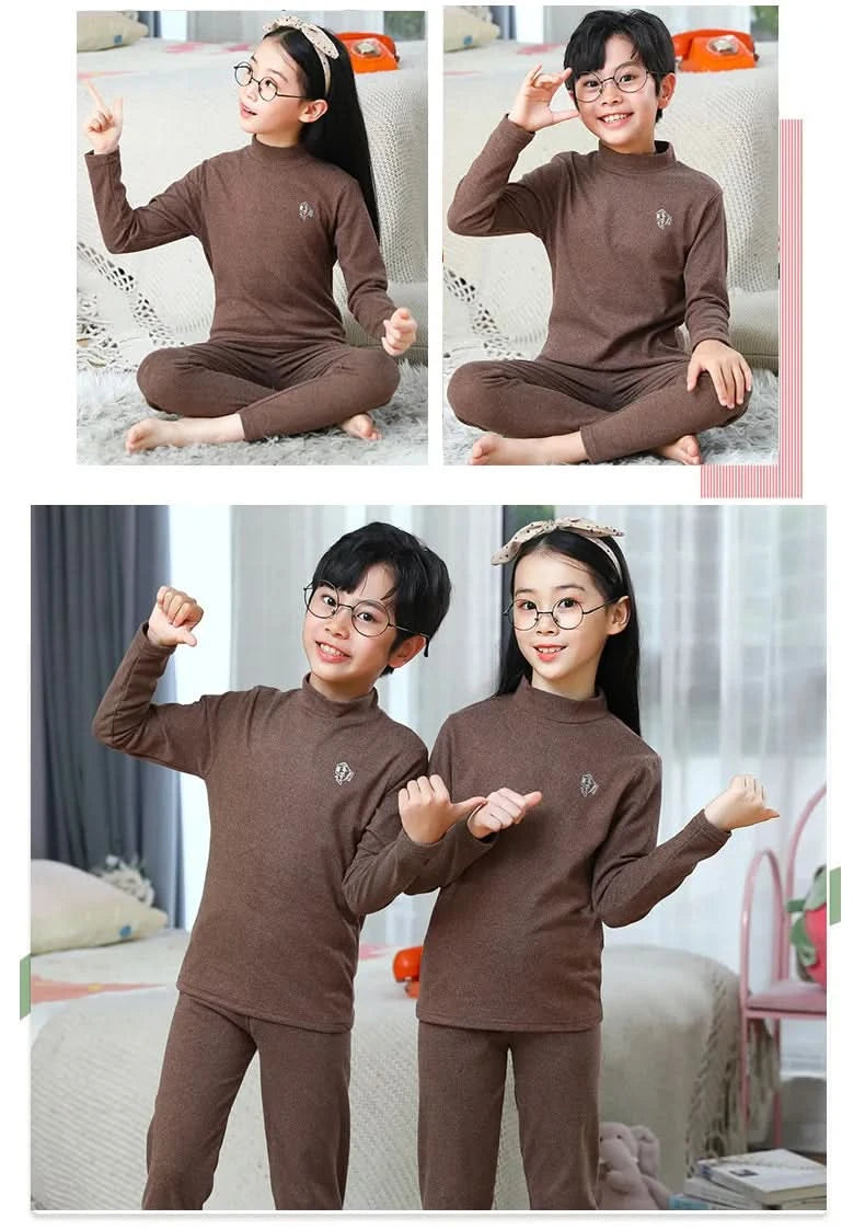 Autumn Winter Thermal Underwear Suit Girls Clothing Sets Boys Pajama Sets Baby No Trace Warm Sleepwear Candy Colors Kids Clothes - M & M Global
