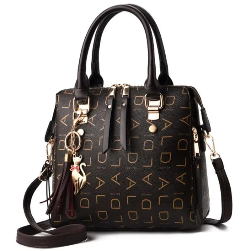 Fashion English Letter Handbag Women PU Leather Tassel Top-handle Bag Luxury Shoulder Bag Large Capacity Lady Tote Design Purse - M & M Global