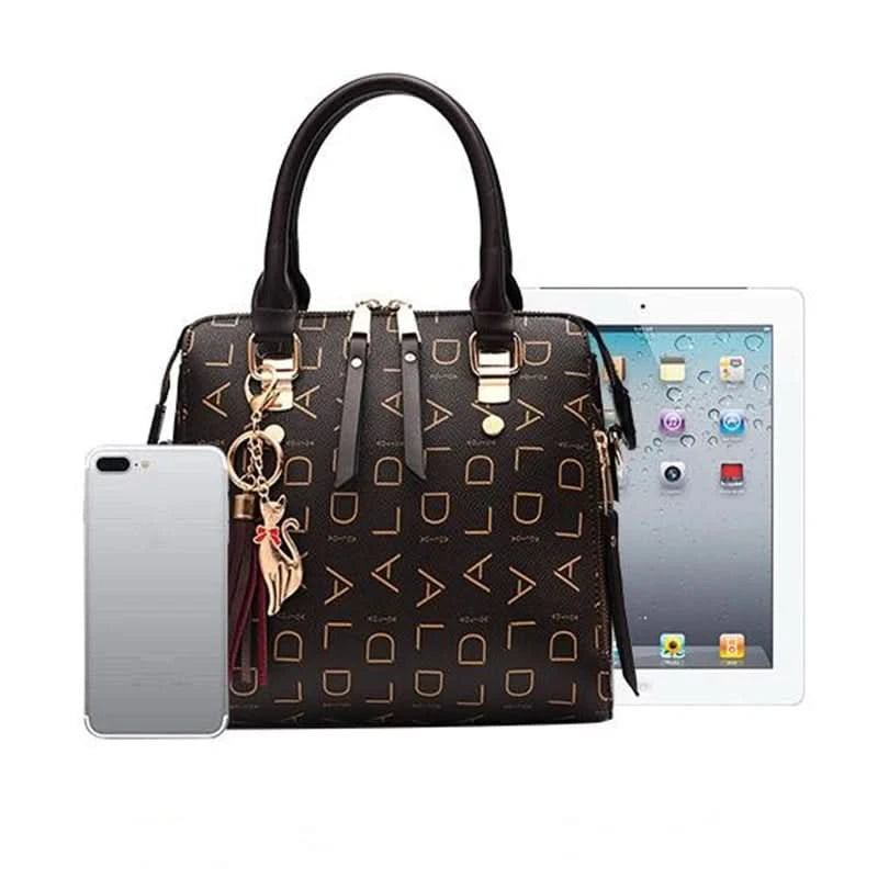 Fashion English Letter Handbag Women PU Leather Tassel Top-handle Bag Luxury Shoulder Bag Large Capacity Lady Tote Design Purse - M & M Global