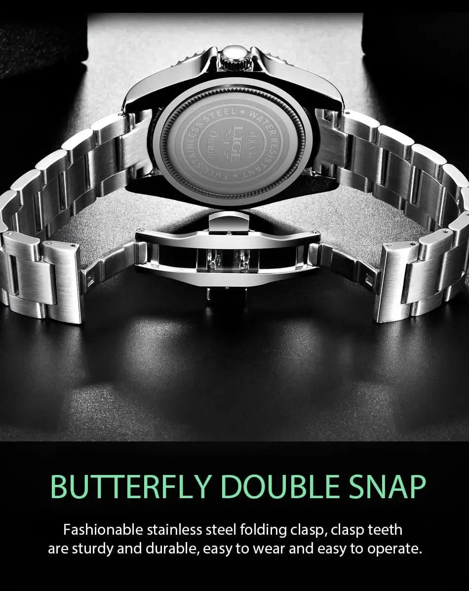 Reloj LIGE Top Brand Luxury Fashion Diver Watch Men Waterproof Date Clock Sport Watches Mens Quartz Wristwatch Relogio Masculino - M & M Global