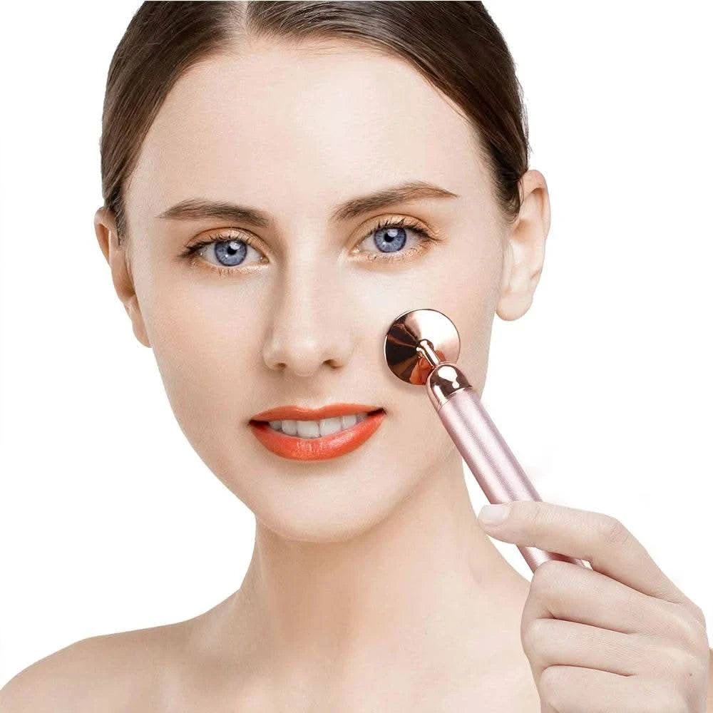 5-in-1 24K Gold Beauty Wand Face Massager Electric Vibrating Rose Quartz 3D Roller Face Lifting Body Facial Gua Sha Jade Roller - M & M Global