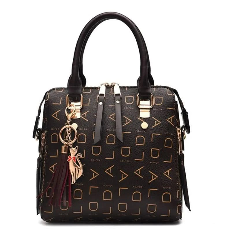 Fashion English Letter Handbag Women PU Leather Tassel Top-handle Bag Luxury Shoulder Bag Large Capacity Lady Tote Design Purse - M & M Global