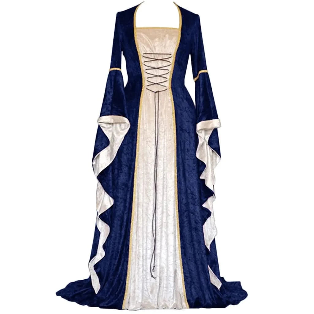 Medieval Retro Court Princress Cosplay Costume Halloween Women Gothic Flare Sleeve Long Dress Elegant Witch Masquerade Wear - M & M Global