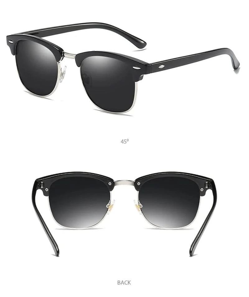 Classic Half Frame Polarized Sunglasses Men Women Retro Rivet Small Sun Glasses Male Popular Black Anti Glare Travelling Shades - M & M Global