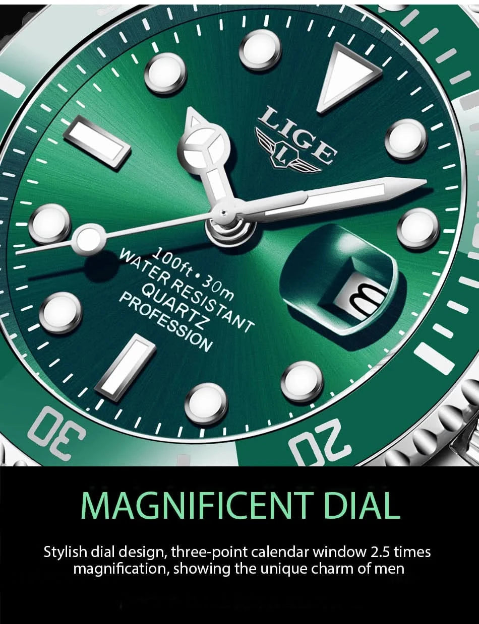Reloj LIGE Top Brand Luxury Fashion Diver Watch Men Waterproof Date Clock Sport Watches Mens Quartz Wristwatch Relogio Masculino - M & M Global