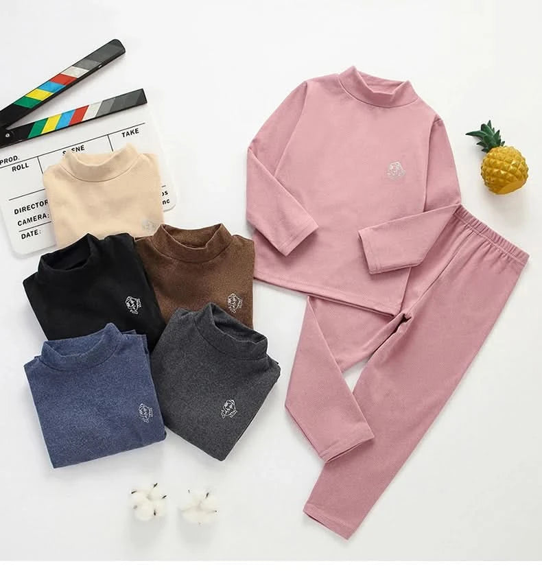 Autumn Winter Thermal Underwear Suit Girls Clothing Sets Boys Pajama Sets Baby No Trace Warm Sleepwear Candy Colors Kids Clothes - M & M Global