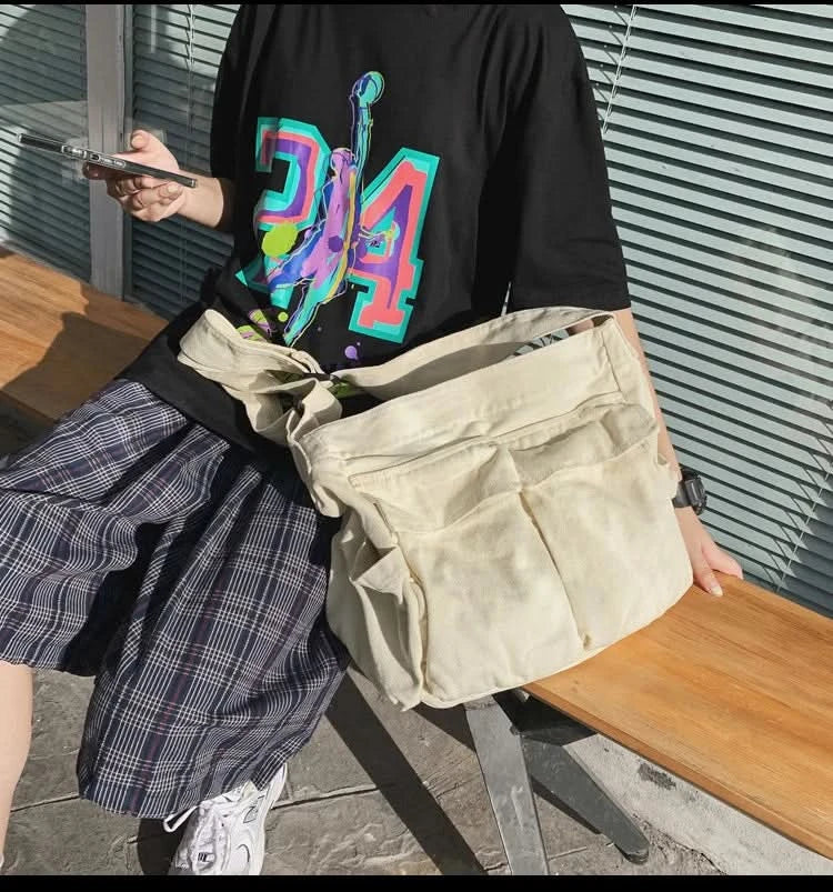 Women Vintage Handbag Canvas Teenager Shoulder Tote Bags Messenger Bags Ladies Casual Handbag Crossbody Purse - M & M Global