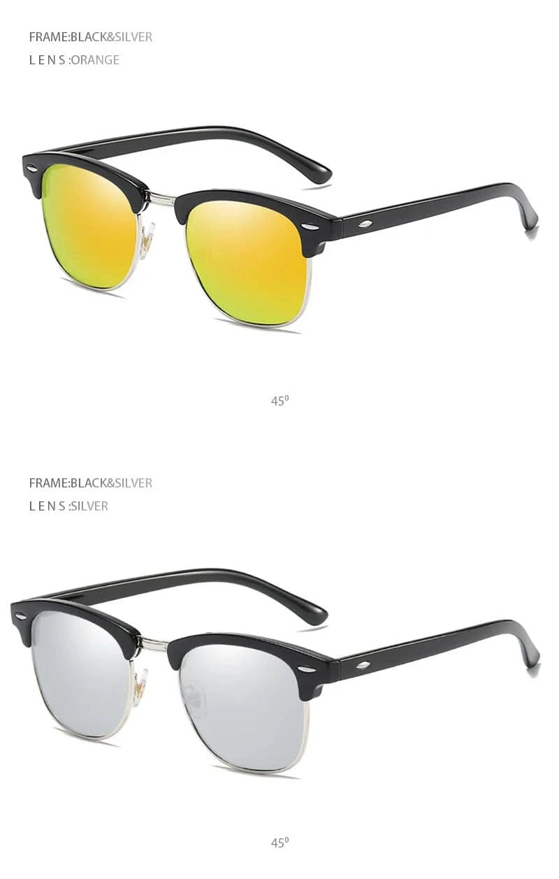 Classic Half Frame Polarized Sunglasses Men Women Retro Rivet Small Sun Glasses Male Popular Black Anti Glare Travelling Shades - M & M Global