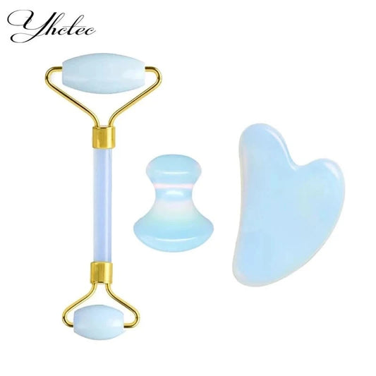 Opal Jade Massage Roller Gouache Scraper Set Natural Gouache Stone Face Lifting Tool Massager For Facial Gua Sha Anti Wrinkle - M & M Global