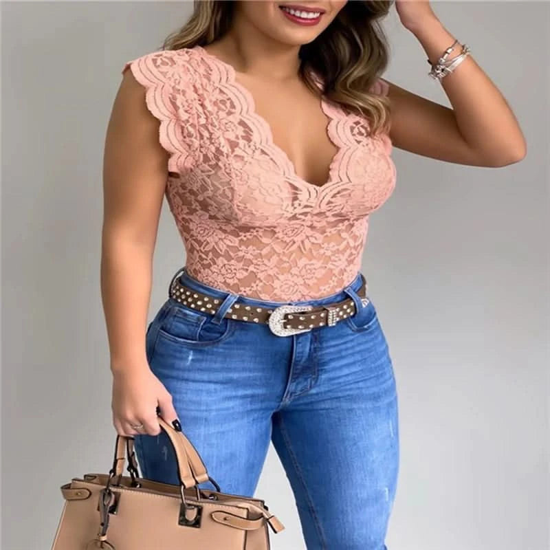 Women Summer Sexy Lace Crochet Cardigan Casual Solid Color Tops Female Trend Lace Hollow Out Sleeveless Top for Ladies - M & M Global