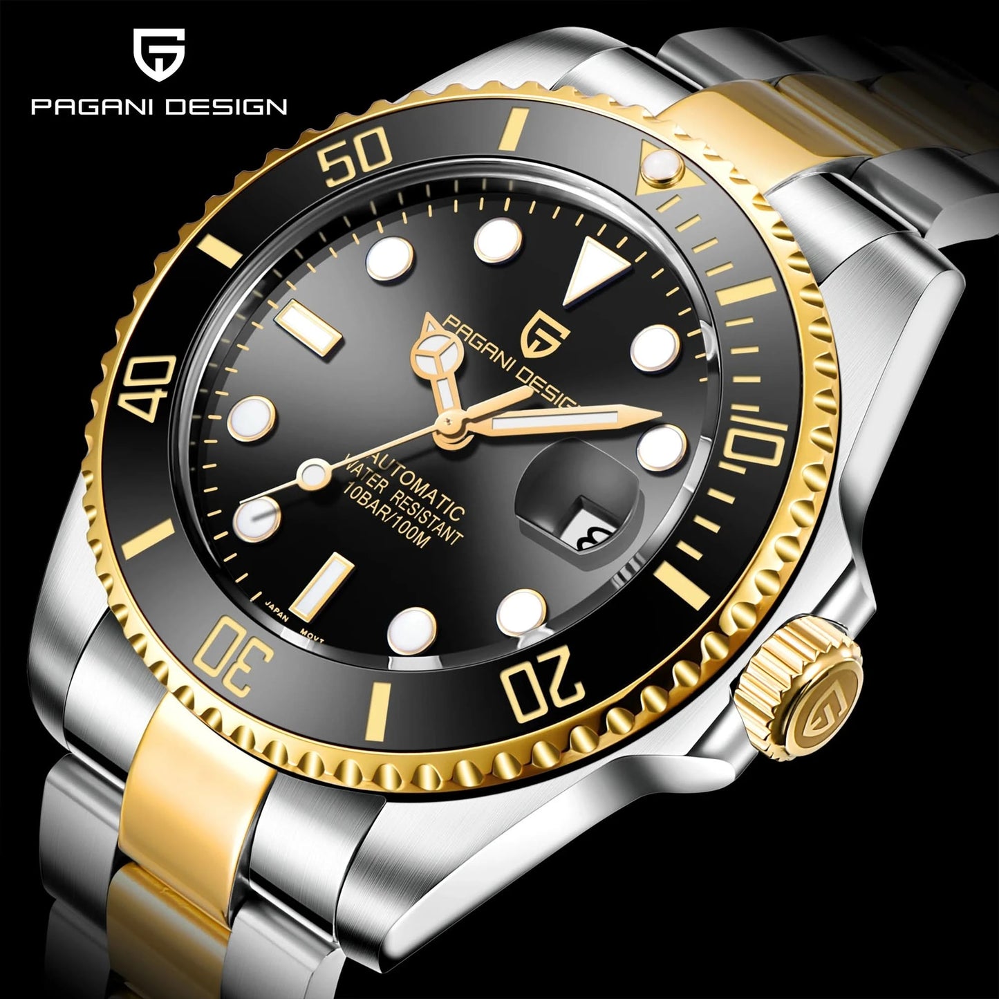 PAGANI DESIGN Luxury Sapphire Glass Men Automatic Watch 100m Waterproof Stainless Steel men mechanical wristwatches montre homme - M & M Global