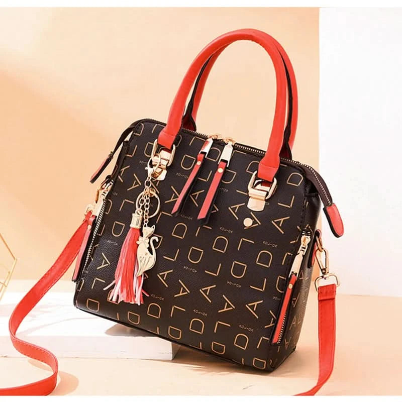 Fashion English Letter Handbag Women PU Leather Tassel Top-handle Bag Luxury Shoulder Bag Large Capacity Lady Tote Design Purse - M & M Global