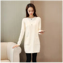 Solid Long Sweater Women Clothing 2025 New Korean Pocket Knit Sweater Dress Casual Warm Loose O neck Long sleeve Ladies Pullover