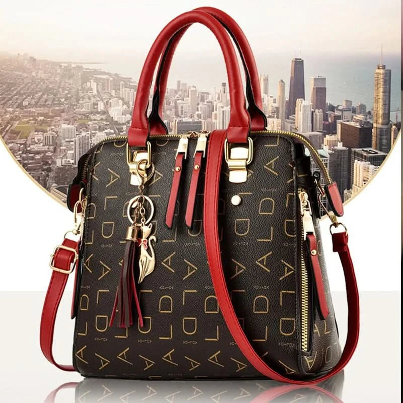 Fashion English Letter Handbag Women PU Leather Tassel Top-handle Bag Luxury Shoulder Bag Large Capacity Lady Tote Design Purse - M & M Global